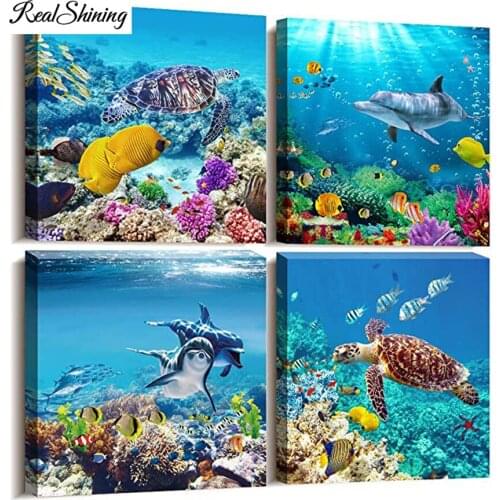 Turtle Dolphins Diy Diamond Painting cross-stitch 5D Embroidery Full Square Drill Rhinestones underwater world landscape F64
