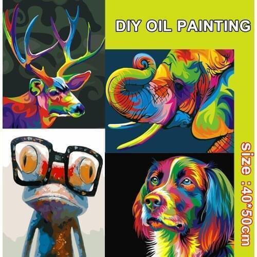 DIY Oil Painting Paint By Number Kit Acrylic On Canvas Animals Decor
