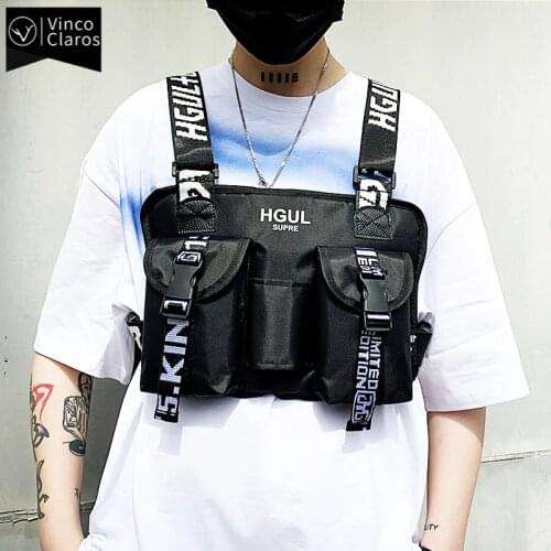 Unisex Vest Bag Fashion Canvas Mens Chest Bag Hip Hop Streetwear lovers Tactical Rig Bags Pocket Wallet Kanye Waist bag for Men