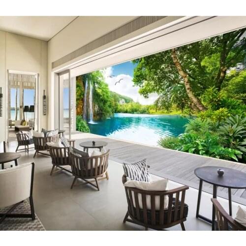 Custom Any Size Mural Wallpaper Beautiful landscape painting mountain scenery waterfall Jiangnan landscape background wall