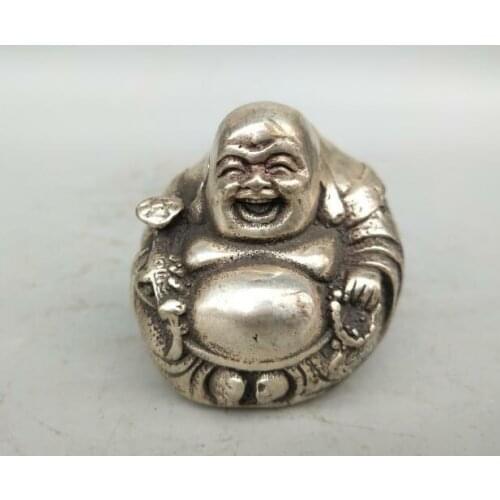 Collection Tibetan Silver Hand Carved Maitreya Buddha Small Statue