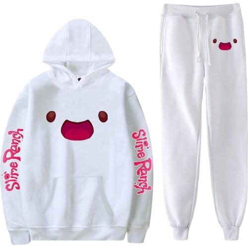 Anime Slime Rancher Sweatshirt Kawaii Two Piece Set Hoodie+Jogger Pant Harajuku Streetwear Simulation Game Women Mens Set Rip