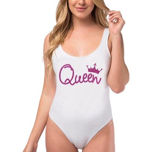 Party Queen &Slay Swimwear Glitter Hot Pink Printing Style One Piece Swimsuit Women Bathing wear Bathing Suit Swimsuits