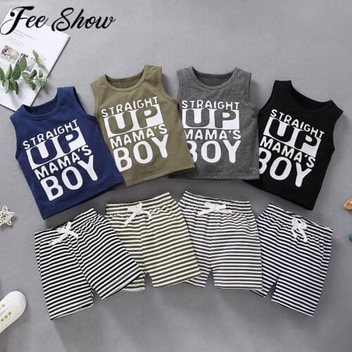 Summer Baby Boys Outfits Clothes Letter Sleeveless Vest Tops+Casual Striped Shorts Pants 2PCS Set Bebes Clothing Sports Suit