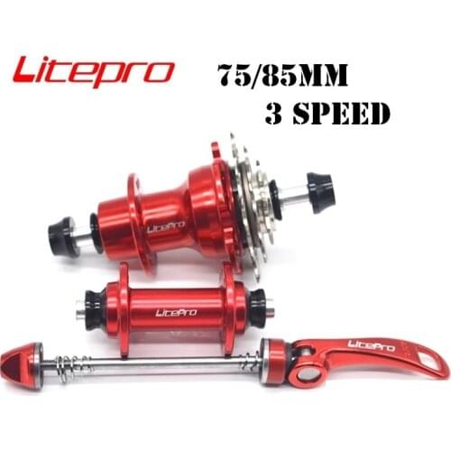 LITEPRO 14/16 Inch Folding Bike Hubset Front Rear V Brake Hub Set 74mm/85mm 20H 3 Speed Freewheel Hubs Black/Silver/Red