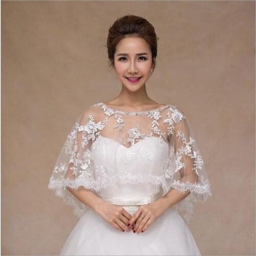Fashion Simple embroid New Ivory Lace Bridal Boleros Women Ladies Wedding Jackets Plus Size For Wedding Party Christmas day