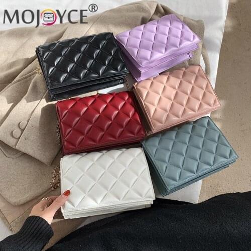 Fashion Chain Clutch PU Lattice Messenger Bag for Lady Shoulder Daily Tote Purse Popular Simple Female Daily Bag