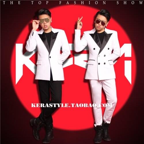 S-4xl 2021 Men Dj White Collar Black Single Button Double Breasted Suits Coat Singer Stage Costumes Formal Dress