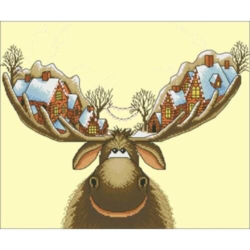 Christmas hut on antlers patterns Counted Cross Stitch 11CT 14CT DIY Chinese Cross Stitch Kits Embroidery Needlework Sets