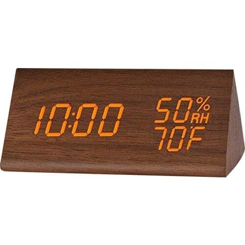Desktop Table Digital Humidity Thermometer Fashion Wood Mute Luminous LED Electronic Alarm Clock With Dual Plus Alarm Setting