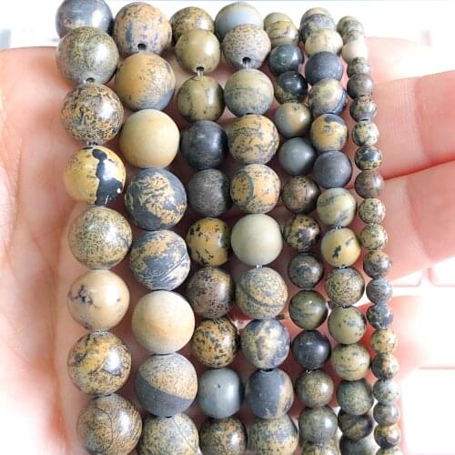 Natural Frosted Huangcaohua Jaspers Stone Beads Loose Spacer Beads For Jewelry Making 6/8/10m 15Inch DIY Charm Bracelet&Necklace