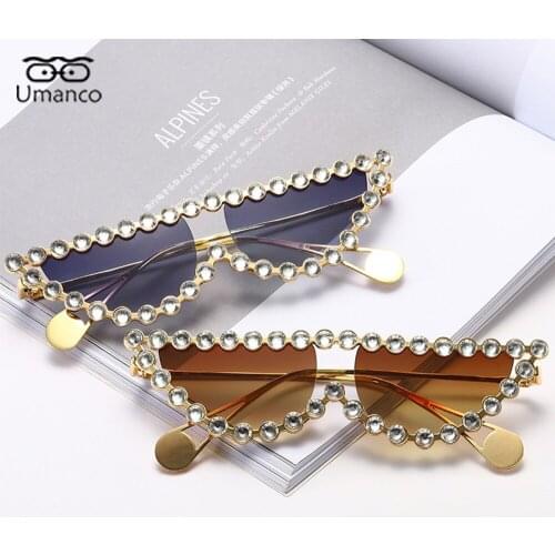 2021 Vintage Cat Eye Sunglasses with Bing Rhinestone Gold Metal Frame AC Lens Female Ladies Sun Glasses Brand Design UV400 Gift