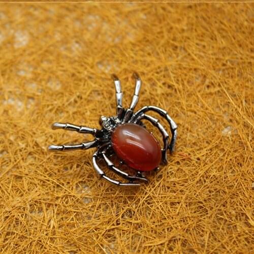 Wholesale 12pcs/lot Natural Stone malachite Green Agatess animal spaider pendant Golden Stone brooch women brooch hand made