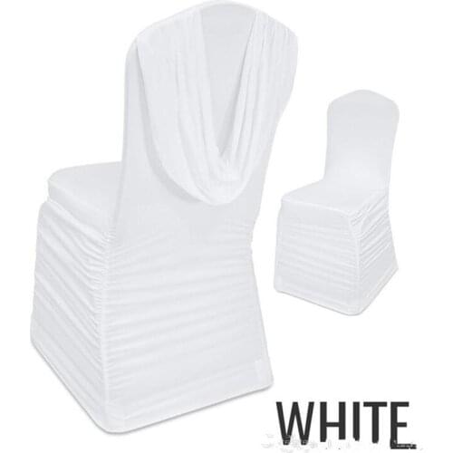 Wholesale 50pcs/lot Universal White spandex Wedding Party chair covers With Valance for Weddings Banquet Hotel Decoration decor