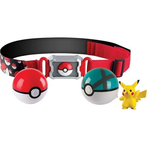 Original Pokemon Clip and Carry Pokeball Adjustable Belt with Anime Figure Pikachu Charmander Kids Gift