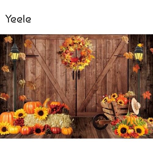 Yeele Autumn Scene Photocall Backdrop Wood Door Sunflower Lights Baby Portrait Photography Background Photographic Photo Studio