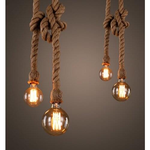Hemp Rope Pendant Lights Bar Vintage Retro Loft Industrial Hanging Lamp Living Room Kitchen Home Light Fixtures Decor Luminaire