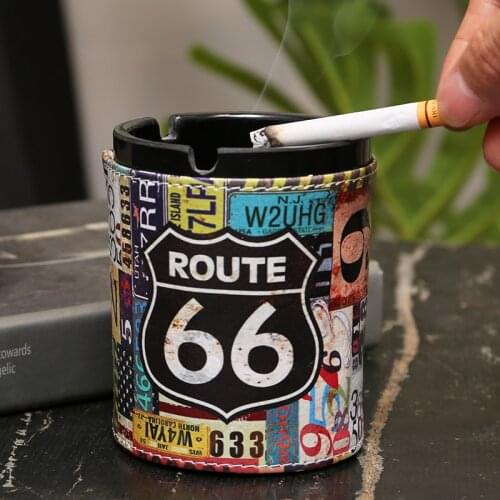 Retro Multifunctional Leather Ashtray Vintage Bar Cafe Living Room Restaurant Desktop Decoration Ash Tray Holder