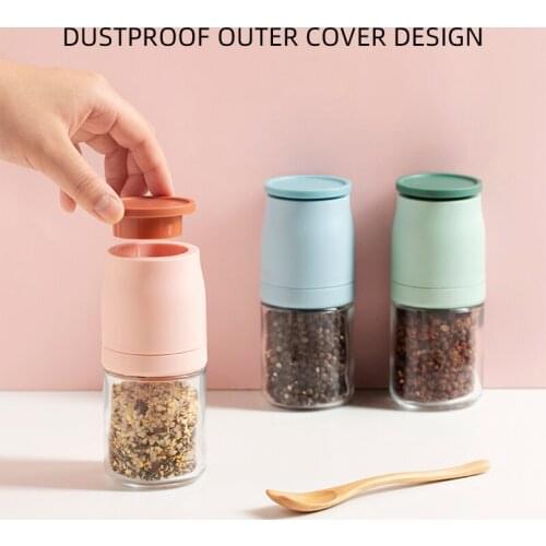 Manual Salt And Pepper Grinder Pulverizer Transparent Glass Jar Spice Jar Grinder Seasoning Bottle Grain Pepper