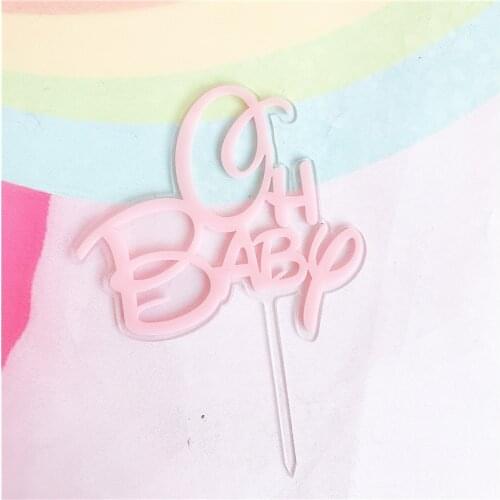 "Oh Baby" Happy Birthday Cake Topper Double Candy Color Acrylic Wedding Bride Party Decoration Dessert Baking Supplies