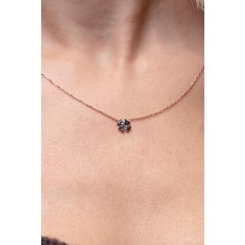 Nineveh Silver Black Zircon Gemstone Clover Pattern Silver Necklace