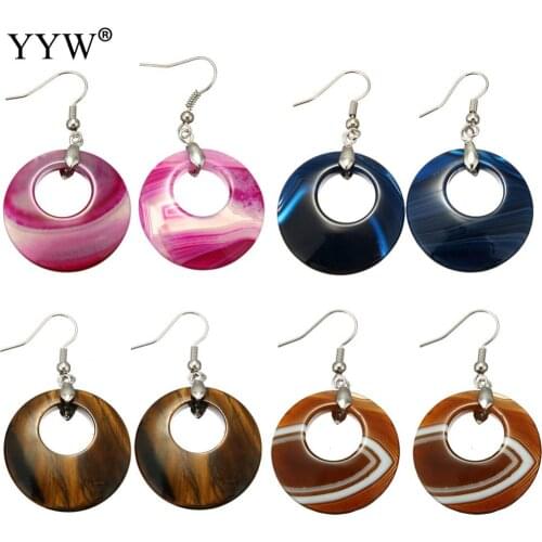 51mm Natural Stone Earrings For Woman Lace Agata Amethysts Quartz Malachite Turquoises Tiger Eye Big Circle Stone Dangle Earring