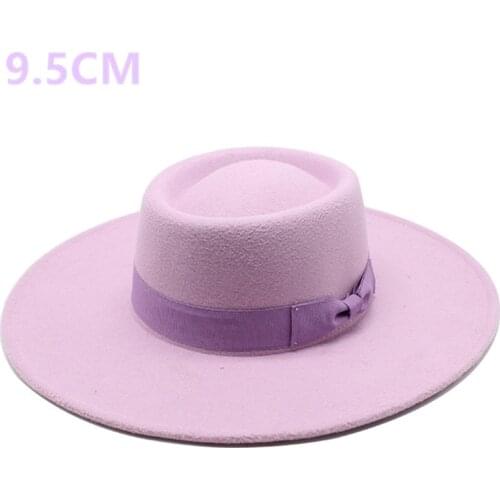 9cm wide brim bowknot bowler hat ladies elegant retro style British woolen jazz hat autumn and winter solid color Panama hat