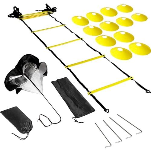 Speed Quick Training Kit Ladder Football Ladder with 12-Rung with 12 Cones and 4 Stakes Football Training Equipment