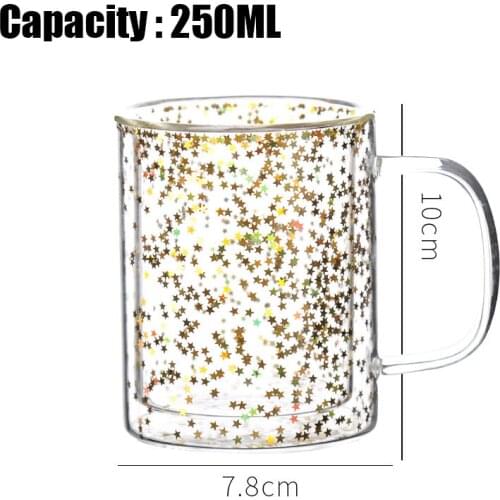 Girl Heart Ambilight Stars Starlight Glitter Double-layer Insulation Anti-scalding Bright Starry Double-layer Glass Coffee Cup