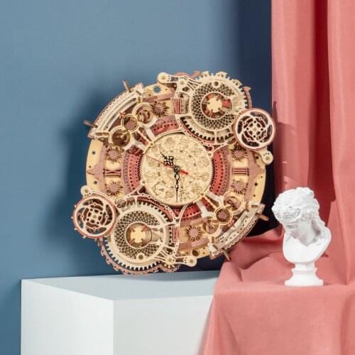 TIME ART DIY 3D Wooden Puzzle Game Zodiac Wall Clock Assembly Toy Building Gift for Children Kids Adult Furniture Decoration