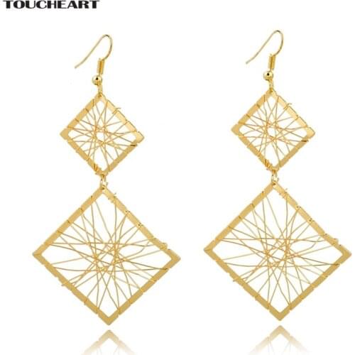 TOUCHEART Gold color Hollow Statement Earring Female Vintage Women Double Drop Earrings Luxury Fashion Jewelry Brincos SER160007