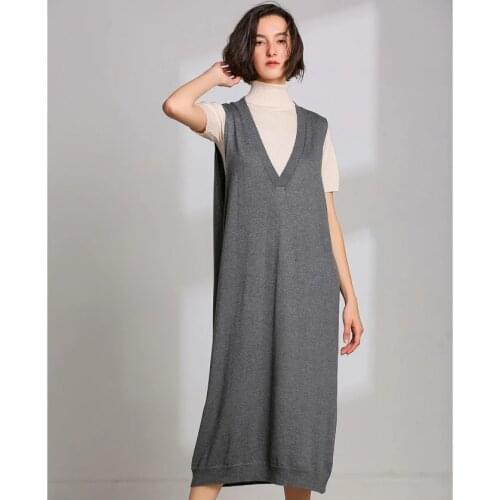 2020 Spring New Simple Sleeveless Knitted Long Korean Dress Women Casual Straight Vest Dress Loose Autumn Cashmere Sweater Dress