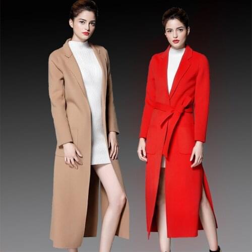 Womens winter overcoats red camel Double-sided wool cashmere outwear casual 2019 autumn plus size ladies fashion long free ship
