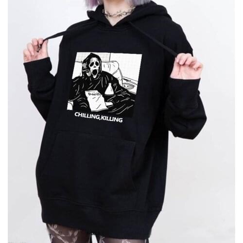 Horror Skull Hoodie Ghost Chilling Killing Print Fashion Vintage Sweatshirtulzzang Harajuku Loose Casual Gothic Womens Hoodie