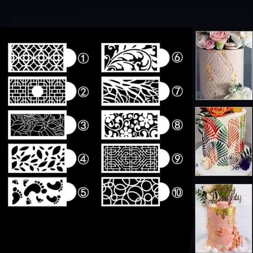 10 PCS PET Cake Stencils Flower Spray Stencil Template Mold Hollow Edge Decoration Painting Tools DIY Mould Fondant Baking Tools