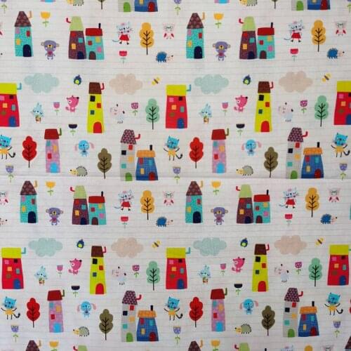 110CM Cartoon Colorful Houses Cotton Fabric for Kids Clothes Hometextile Backpacks Slipcover Cushion Cover DIY Material