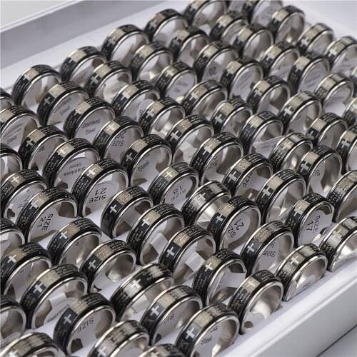 20pcs/lot Mens Stainless Steel Serenity Lords Prayer Spinner Rotate Rings For Women Christian Jewelry