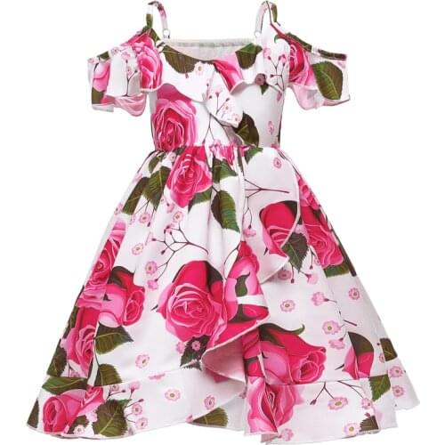 2020 Summer Girl Dress European And American Suspenders Princess Dress Little Girl Off-the-shoulder Chiffon Print Dress
