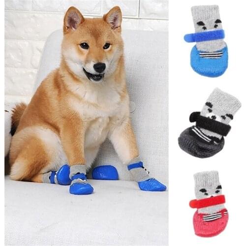 4Pcs/Set Creative Cute Cotton Rubber Pet Shoes Waterproof Dog Rain Snow Boots Socks Non-slip Puppy Footwear