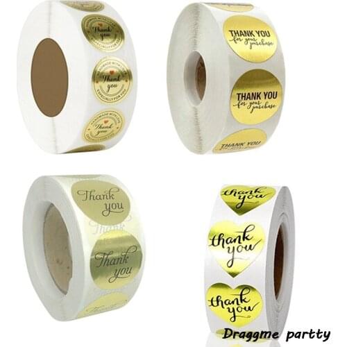 500pcs Labels stickers Heart shape gold thank you Stickers seal labels scrapbooking for Package stationery sticker 1inch