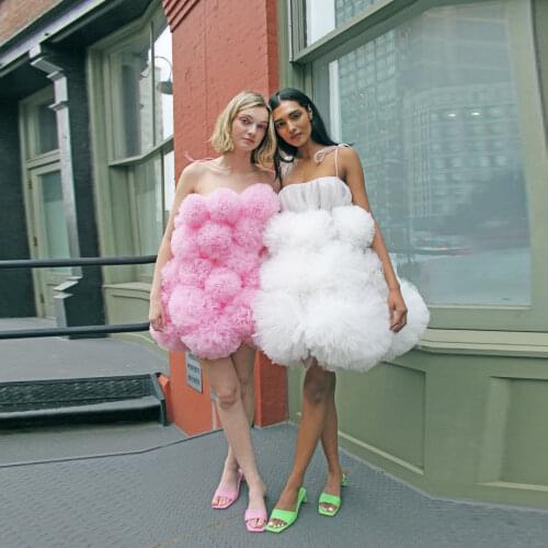 White Sexy Exquisite Women Dress Spaghetti Strap Tulle Ruffle Pleated Mini Dresses Summer Dress Custom Made Plus Size