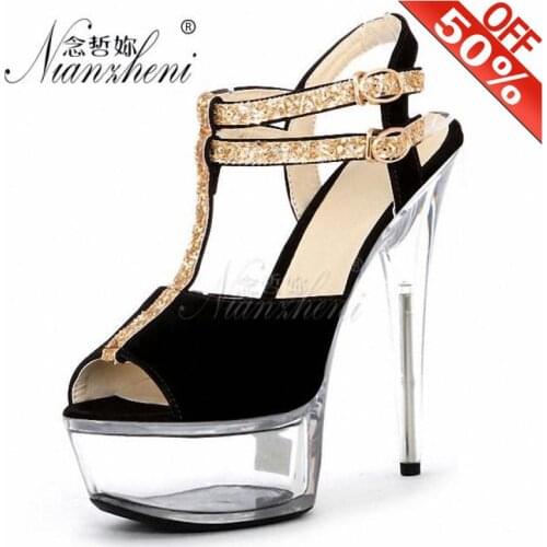 Summer New style Mixed colors Bling T-tied Black Peep toe Flock Womens Sandals 15cm High heeled shoes 6 inches Party Dress Show