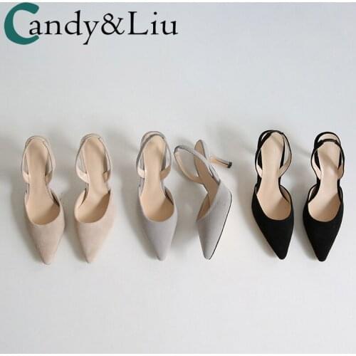 2020 Summer New Womens Sandals Suede Fashion Hollow Korean Sexy Single Shoes Womens Thin Heeled Pointed High Heels