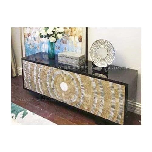 Italian simple shell mosaic four door TV cabinet audio visual cabinet modern luxury living room decorative art furniture