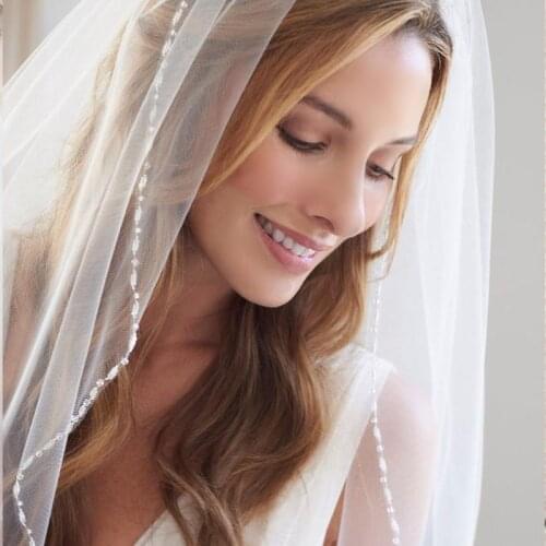 Elegant Beaded Wedding Veil One Layer Short Wedding Veil With Comb Women Bridal Veil Crystal Edge