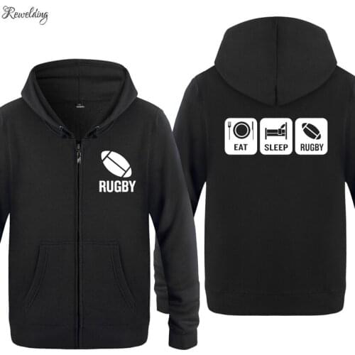 Eat Sleep Rugby Team Player Hoodies Men Fashion Mens Long Sleeve Fleece Zipper Jackets Cardigans Hooded Sweatshirts Coat