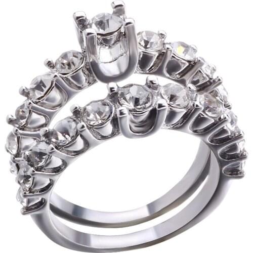 Hot Sale 2Pcs/set 4 Claw Cubic Zirconia Wedding/Engagement Rings For Women Silver Color Womens Ring Jewelry