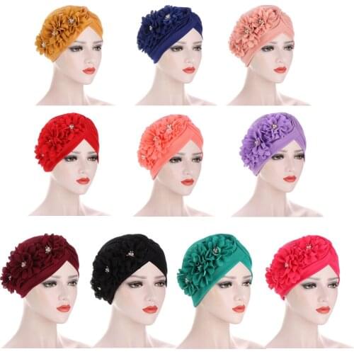 India Hat Muslim Pleated Flower Women Hijabs Cancer Chemo Cap Hair Loss Head Scarf Turban Head Wrap Beanie Cover Bonnet Fashion