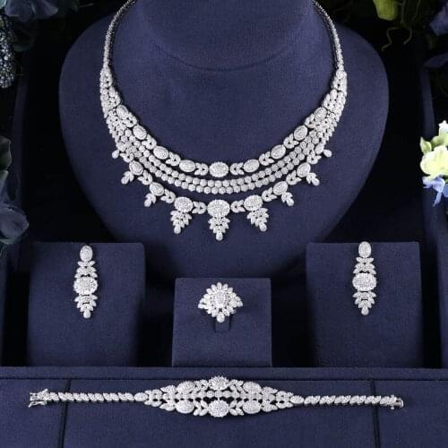 Jankelly African 4pcs Bridal Zirconia Jewelry Sets For Women Party, Luxury Dubai Nigeria CZ Crystal Wedding Jewelry Sets