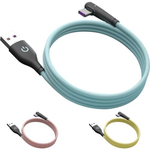 Liquid Silicone USB Type C Cable 90Degree Type-C Charging Cable For Samsung S10 S20 Plus USB Cable Sync Data Cord For Huawei HTC